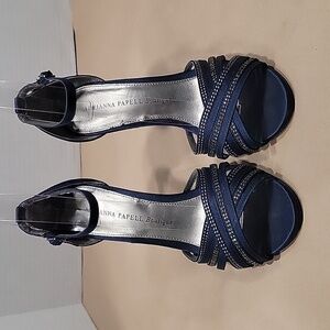 Adrianna Papell Size 7.5, "Elyna" Studded, Strappy Heels, Navy Blue, EUC!
